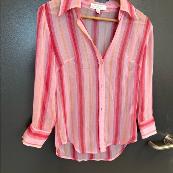Rochas Vintage sheer S very good vintage condition Pink and White Relaxed Blouse - Picture 4 of 10